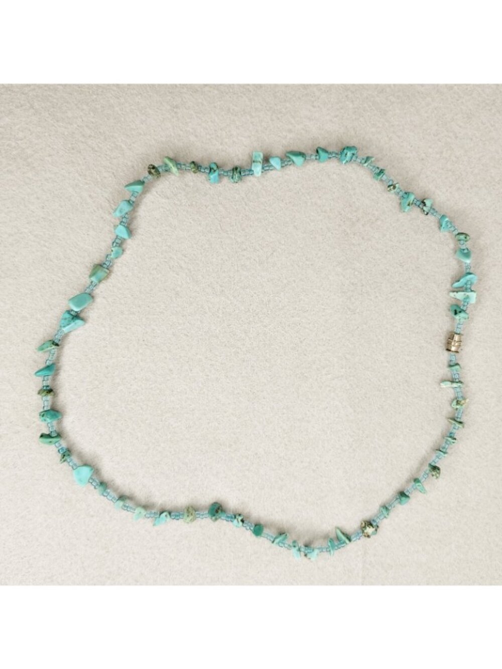 Turquoise Chip Beaded Necklace Seed Beads 19" Western Boho - Picture 3 of 6